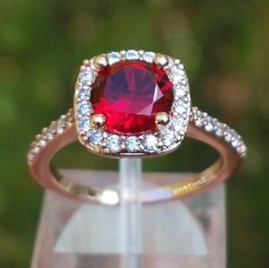 Rose Gold Red Ruby Halo Engagement Ring